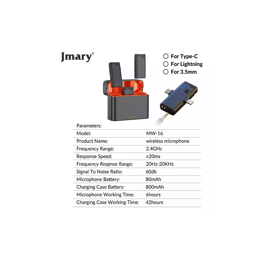 🎤 JMARY MW-16 Wireless Mic – Clear Sound, Plug & Play, 42-Hr Case!